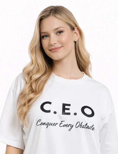 Bamboo Fabric Oversize Printed T-Shirt for Women – Ultra Soft | Breathable | Sustainable Style | White