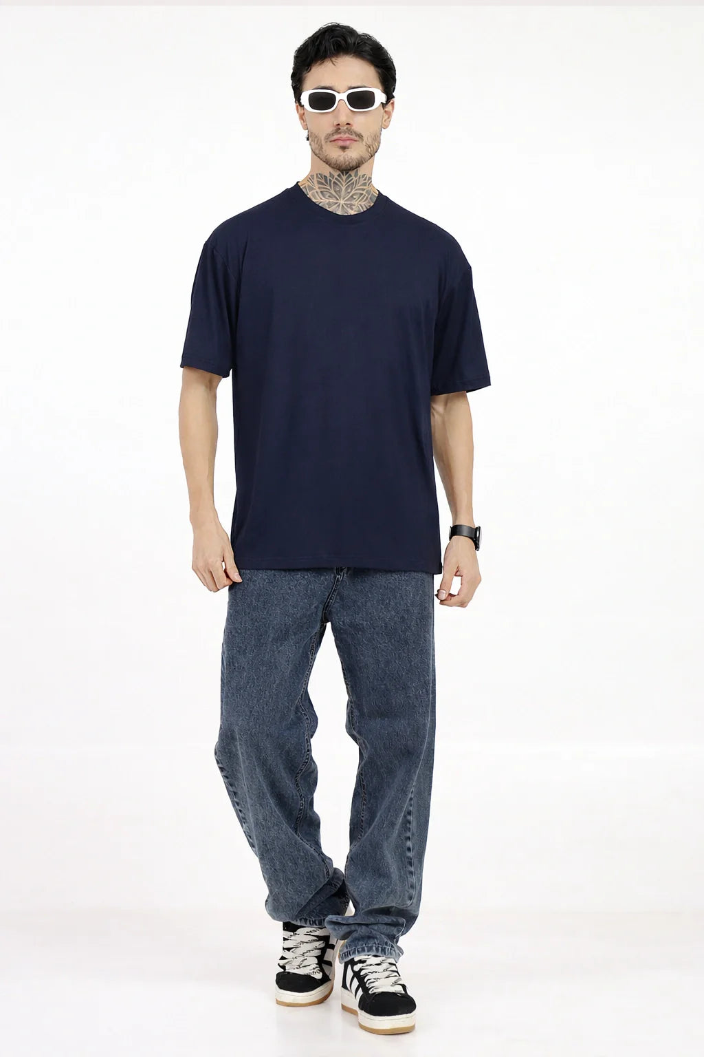 Men Oversized Plain Bamboo T-Shirt – Soft, Breathable & Sustainable | Navy