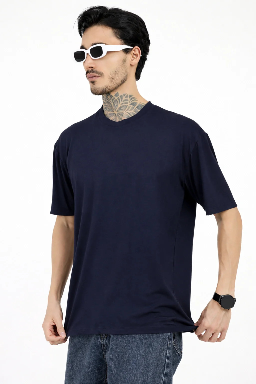 Men Oversized Plain Bamboo T-Shirt – Soft, Breathable & Sustainable | Navy