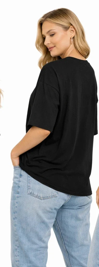 Bamboo Fabric Women Oversize Printed T-Shirt – Ultra Soft | Breathable | Sustainable Style | Black