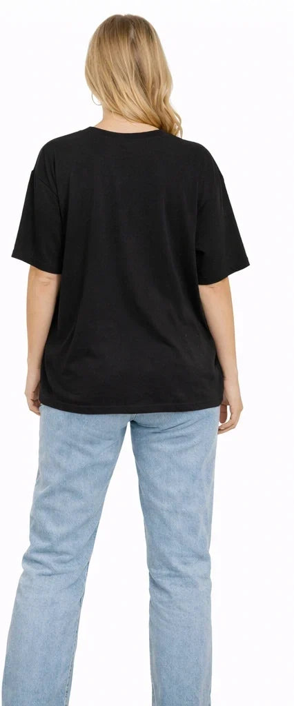 Bamboo Fabric Women Oversize Printed T-Shirt – Ultra Soft | Breathable | Sustainable Style | Black
