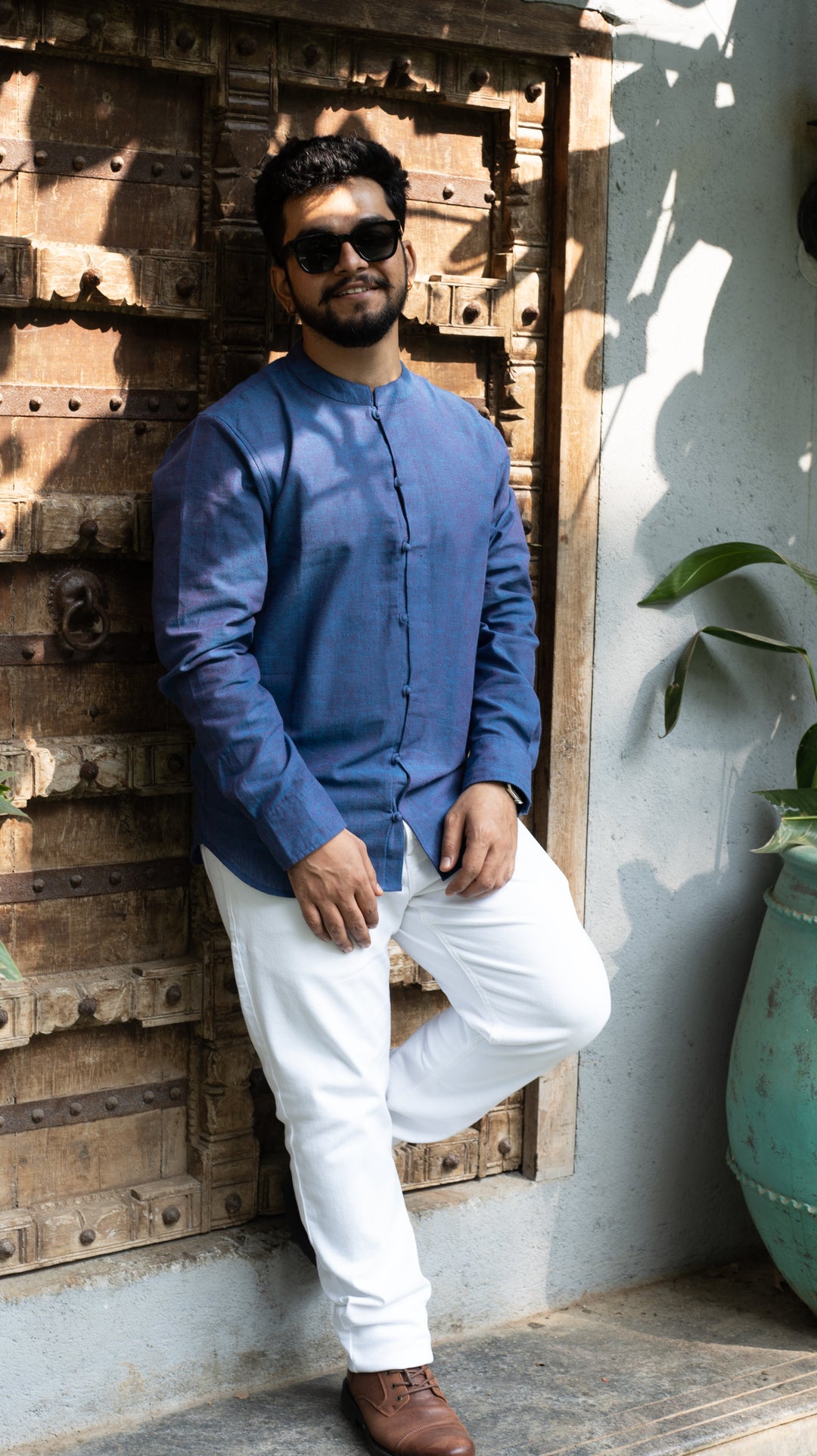 Full Sleeve Kurta Shirt - Ink Blue