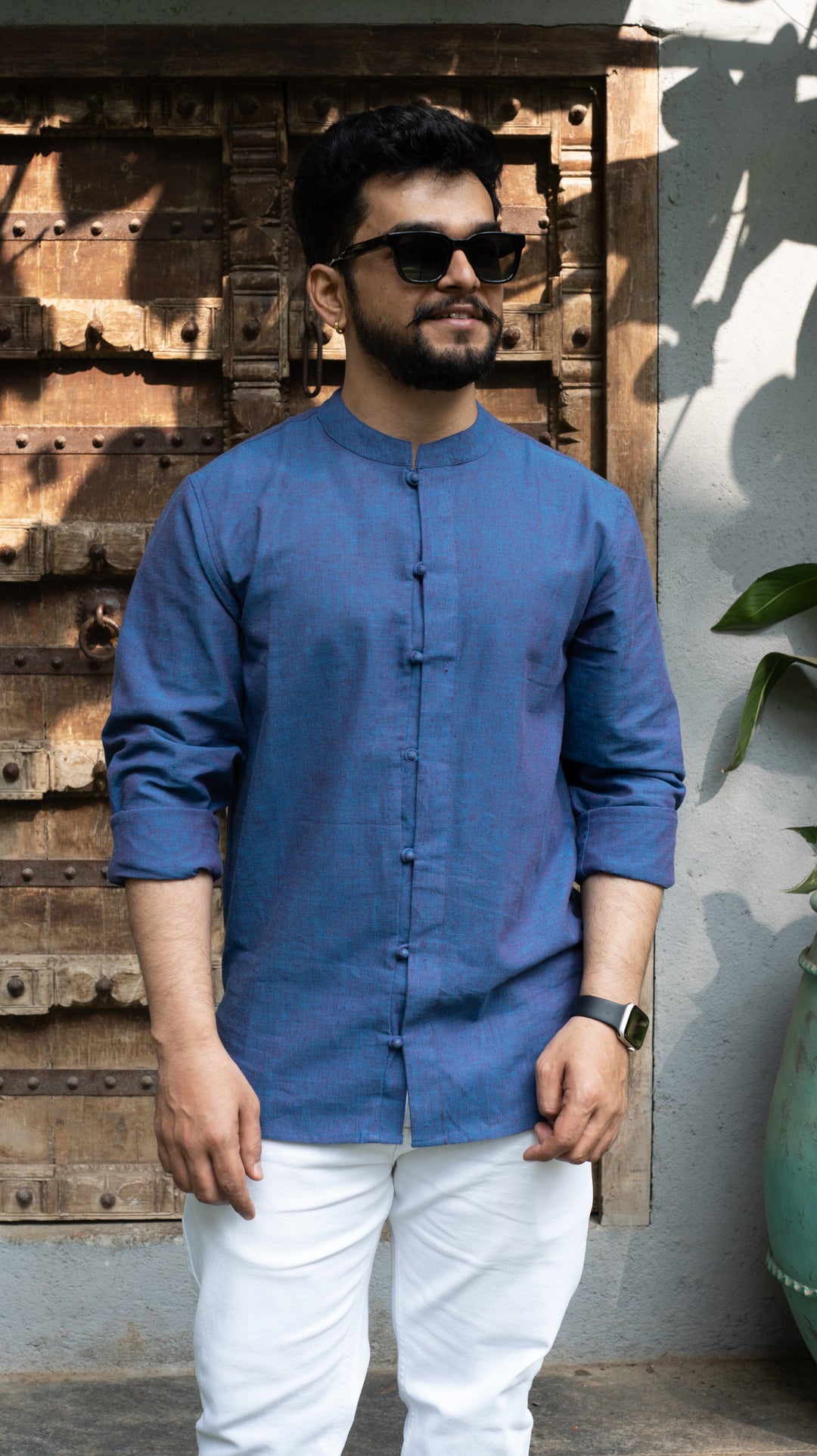 Full Sleeve Kurta Shirt - Ink Blue