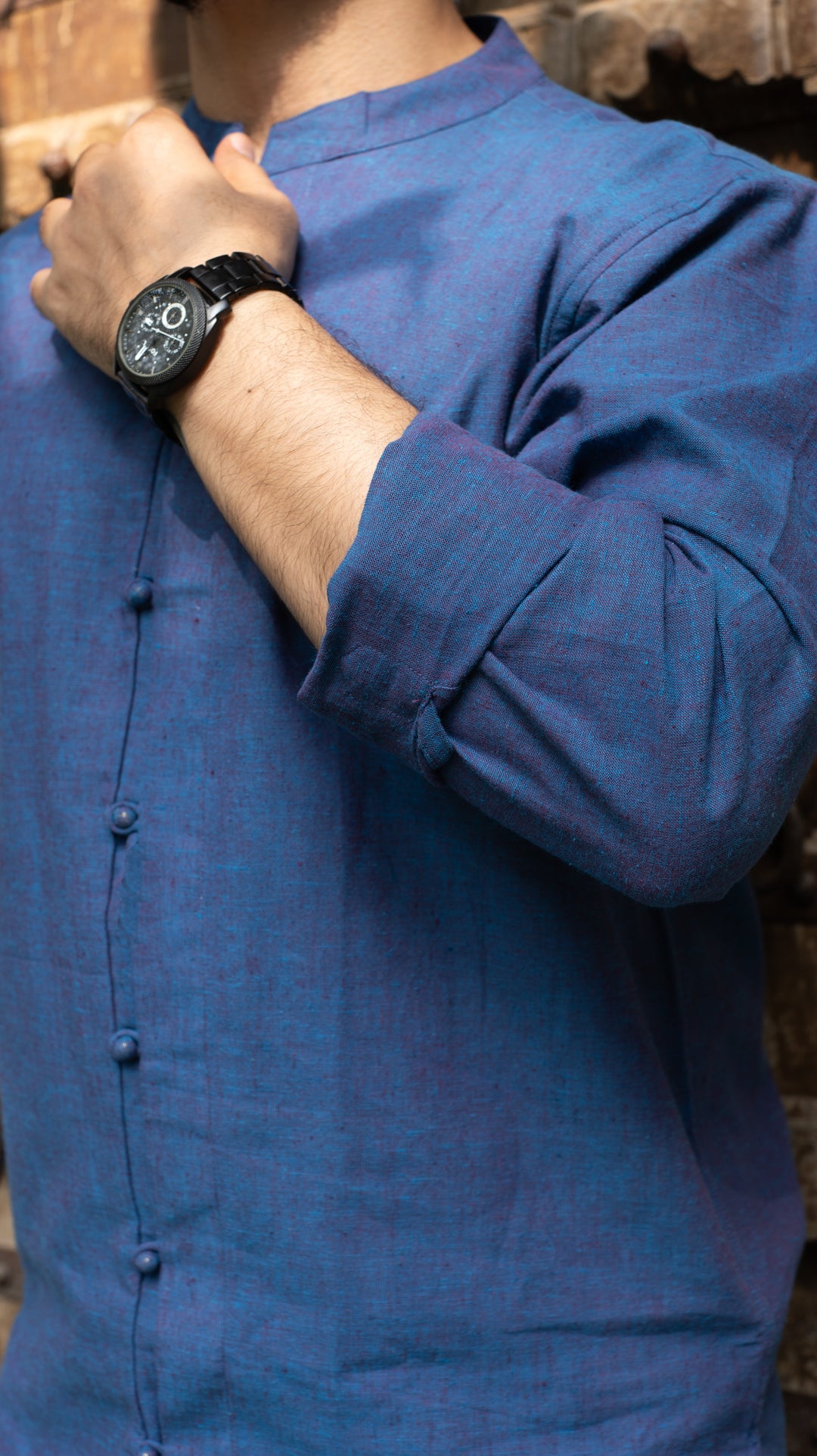 Full Sleeve Kurta Shirt - Ink Blue
