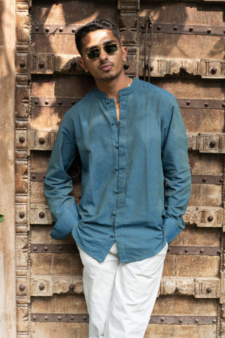 Full Sleeve Kurta Shirt - Teal Green