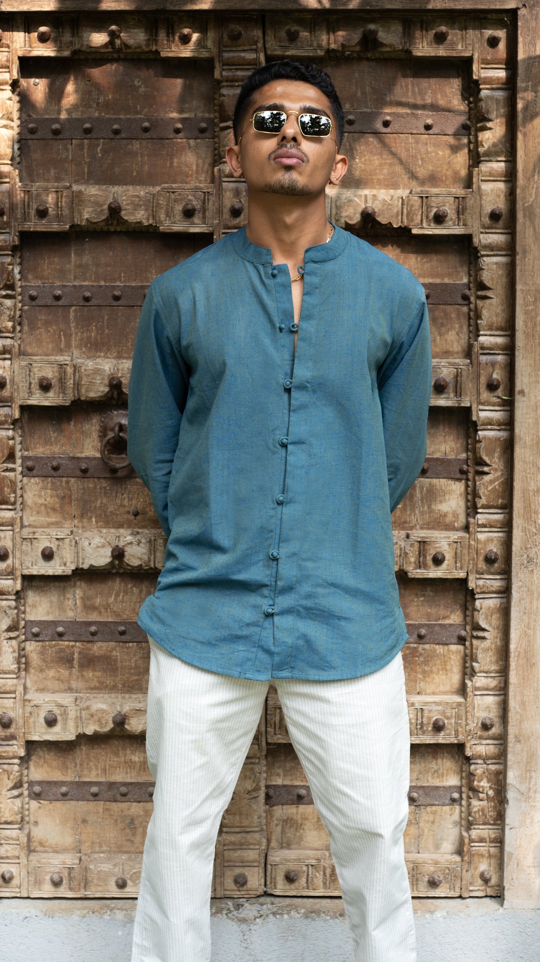 Full Sleeve Kurta Shirt - Teal Green