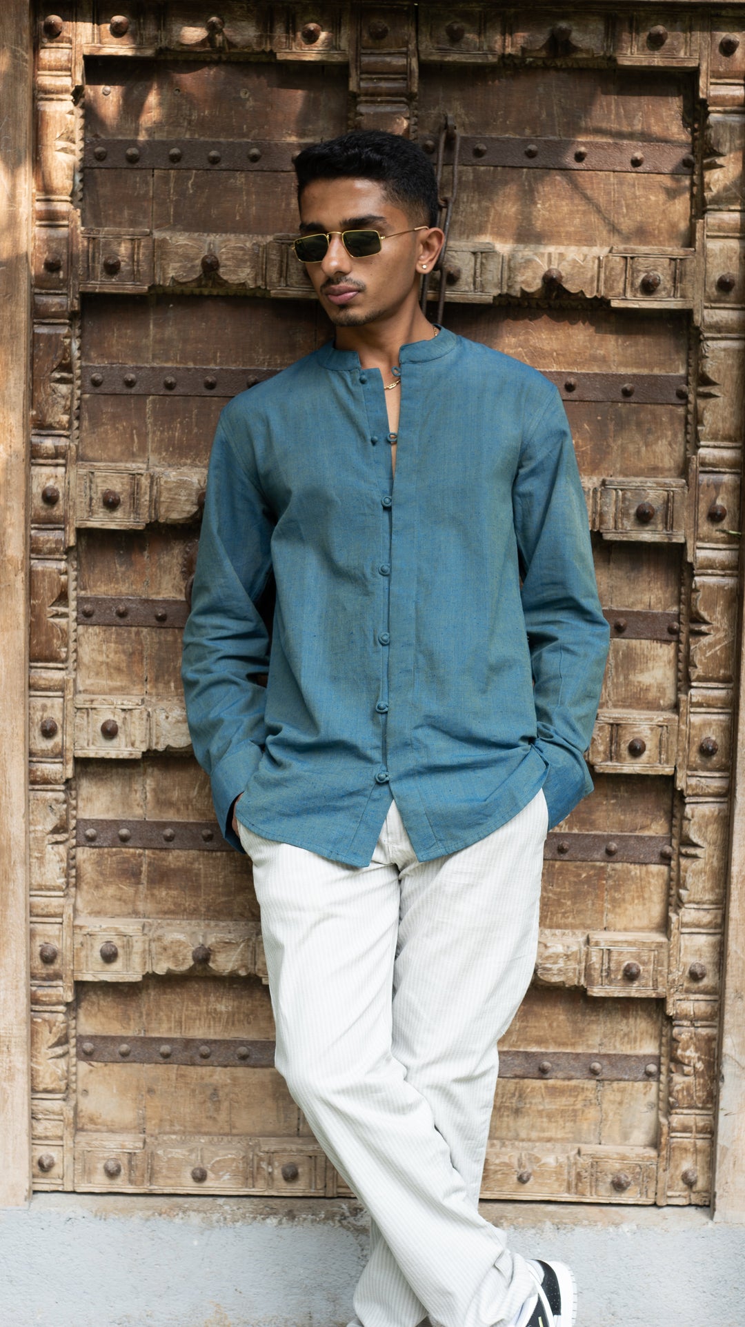 Full Sleeve Kurta Shirt - Teal Green