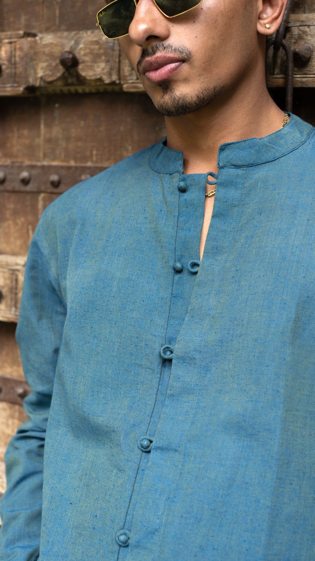 Full Sleeve Kurta Shirt - Teal Green