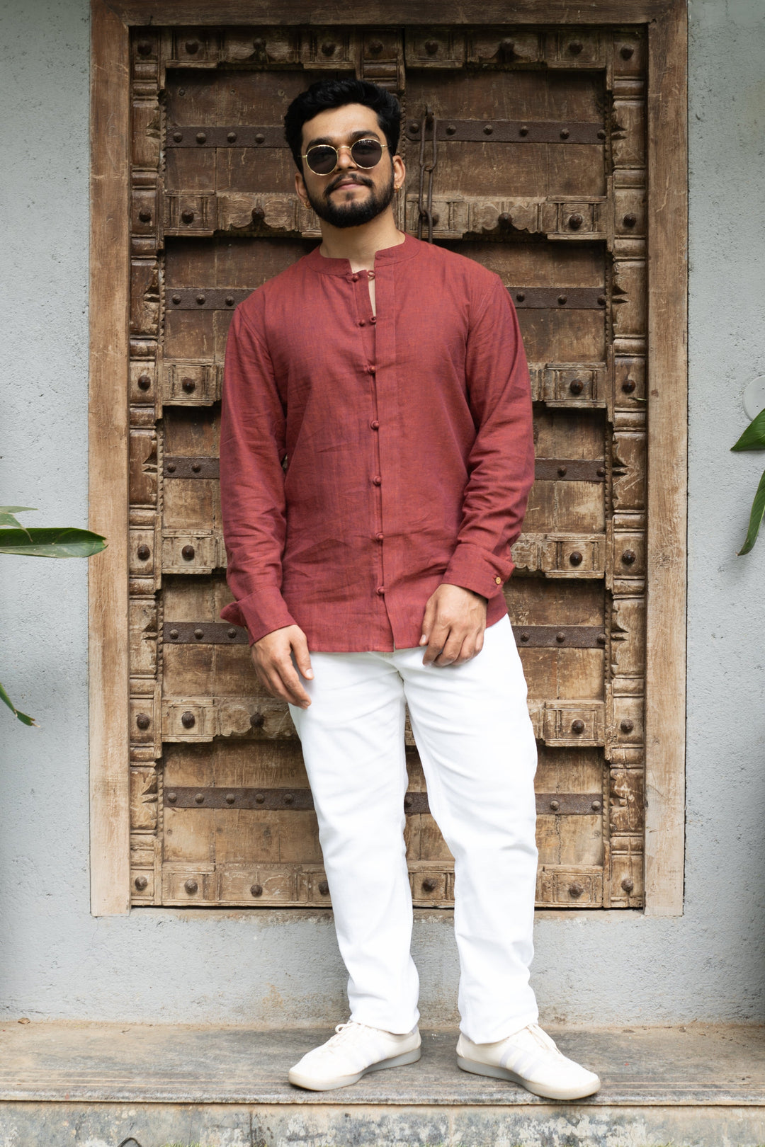 Full Sleeve Kurta Shirt - Brick