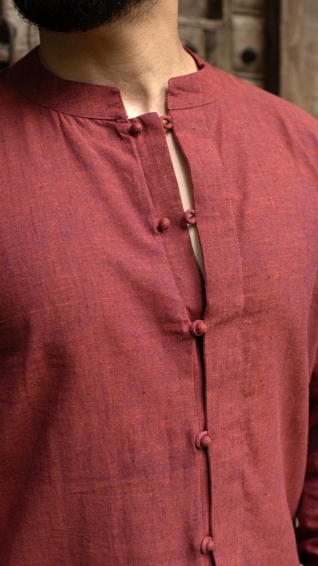 Full Sleeve Kurta Shirt - Brick