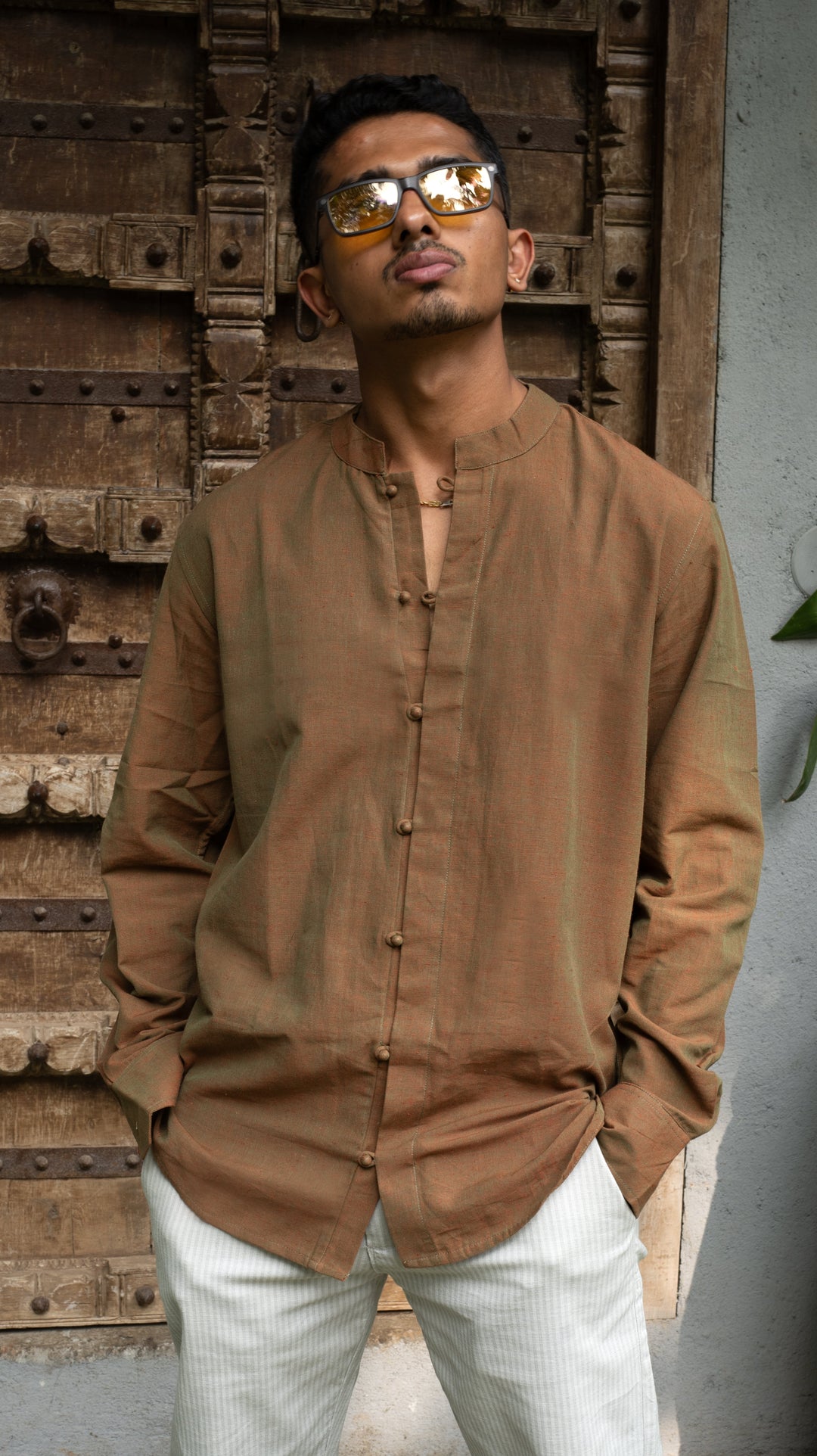 Full Sleeve Kurta Shirt - Rust