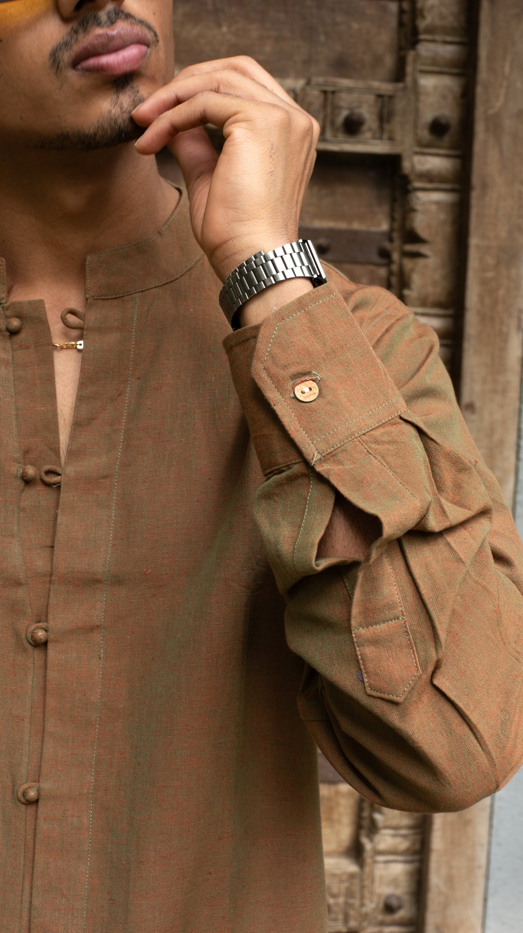 Full Sleeve Kurta Shirt - Rust