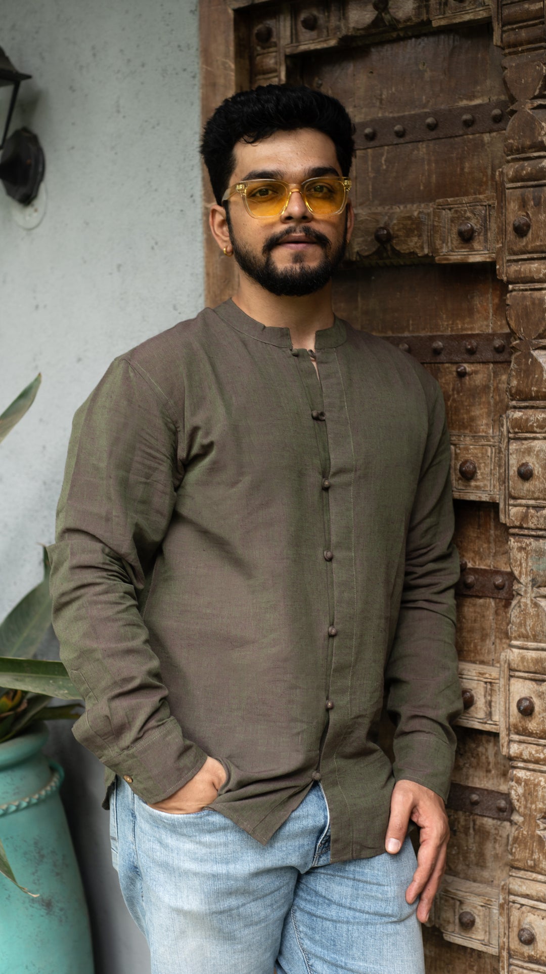 Full Sleeve Kurta Shirt - Olive