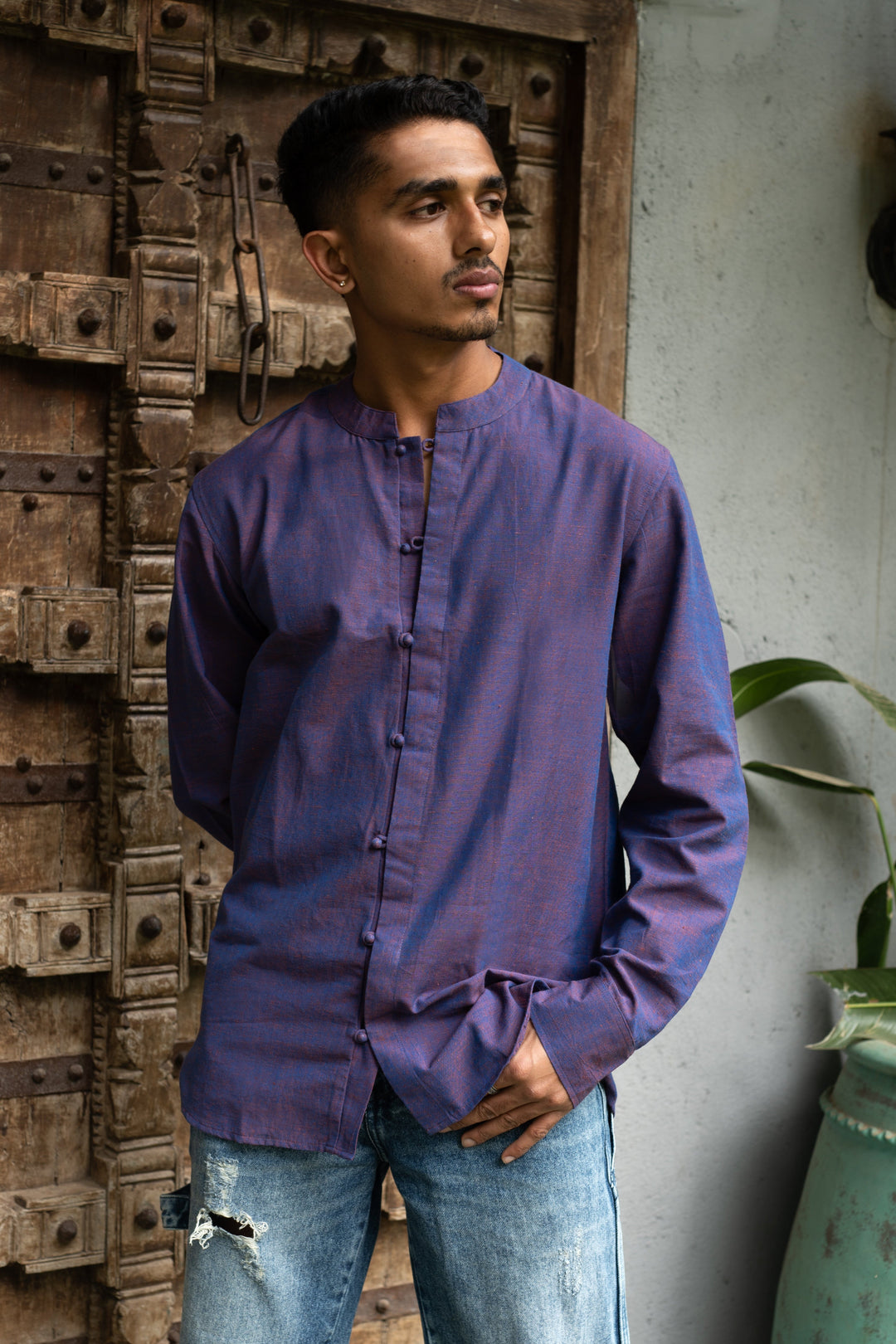 Full Sleeve Kurta Shirt - Purple