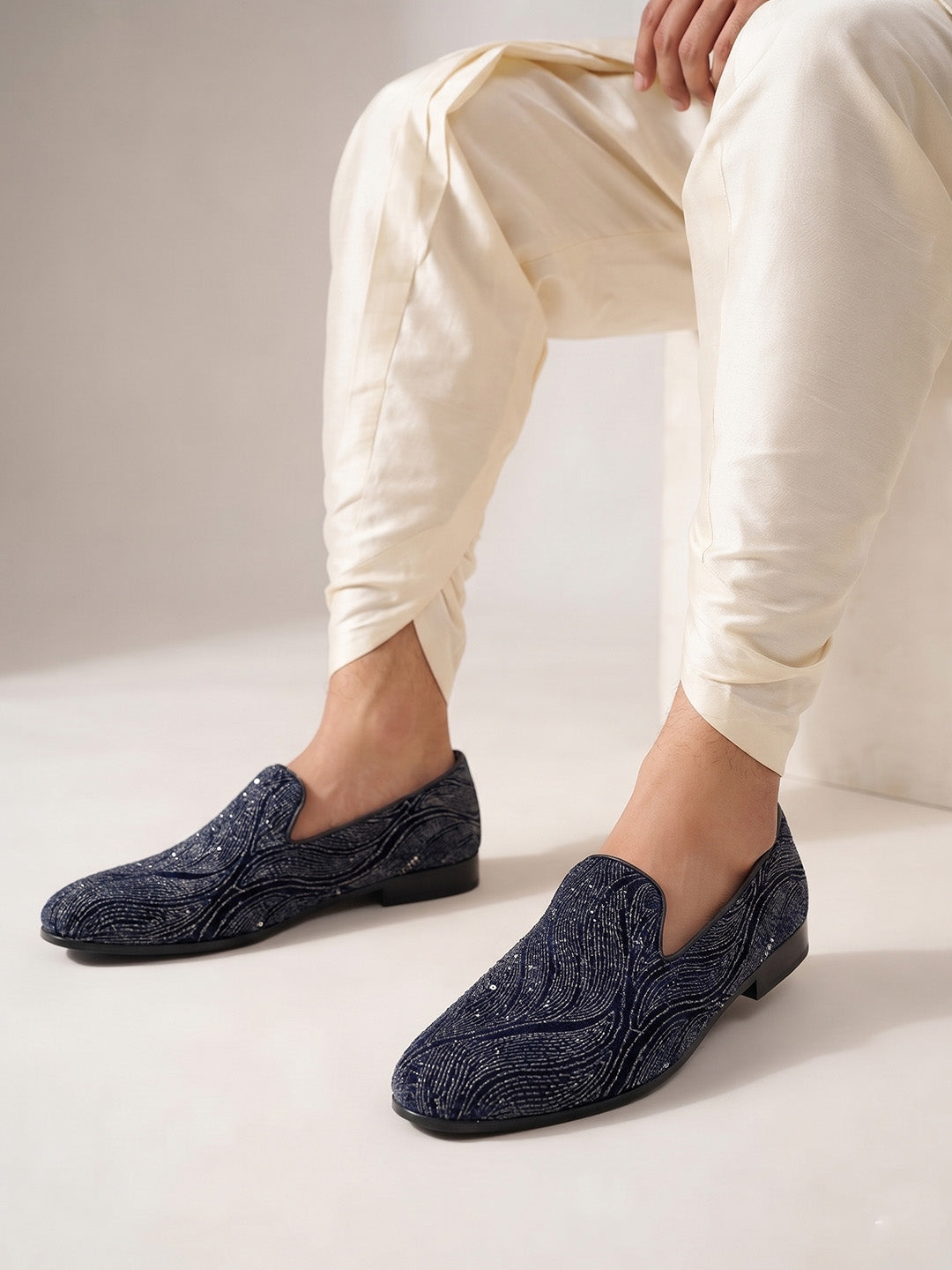 Ethnic Teal Blue Sequin Slip-on -006