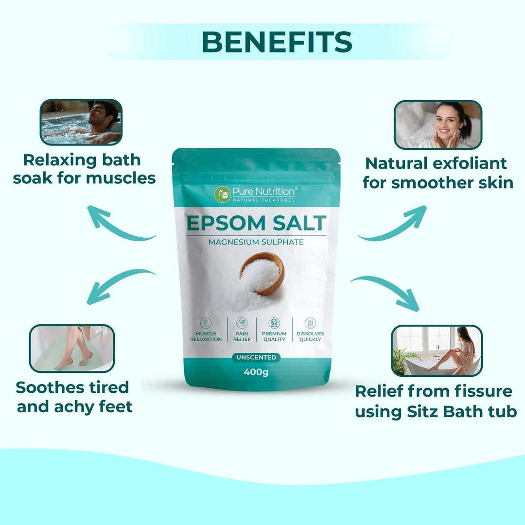 Epsom Salt 100% Magnesium Sulphate | Muscle Relaxation & Bath Soak | 400g