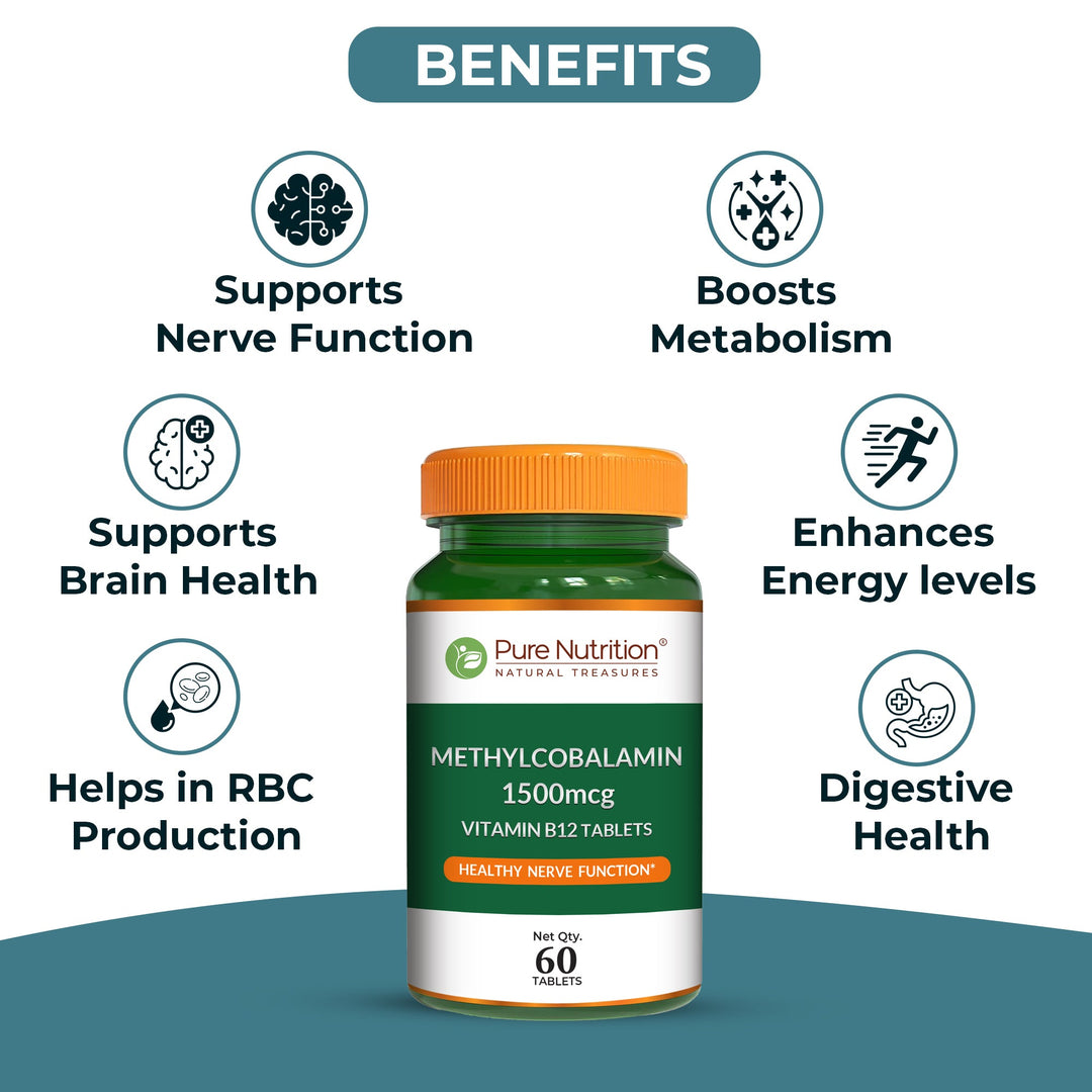 Vitamin B12 Methylcobalamin 1500mcg | Brain, Nerve & Energy Support | 60 Tablets