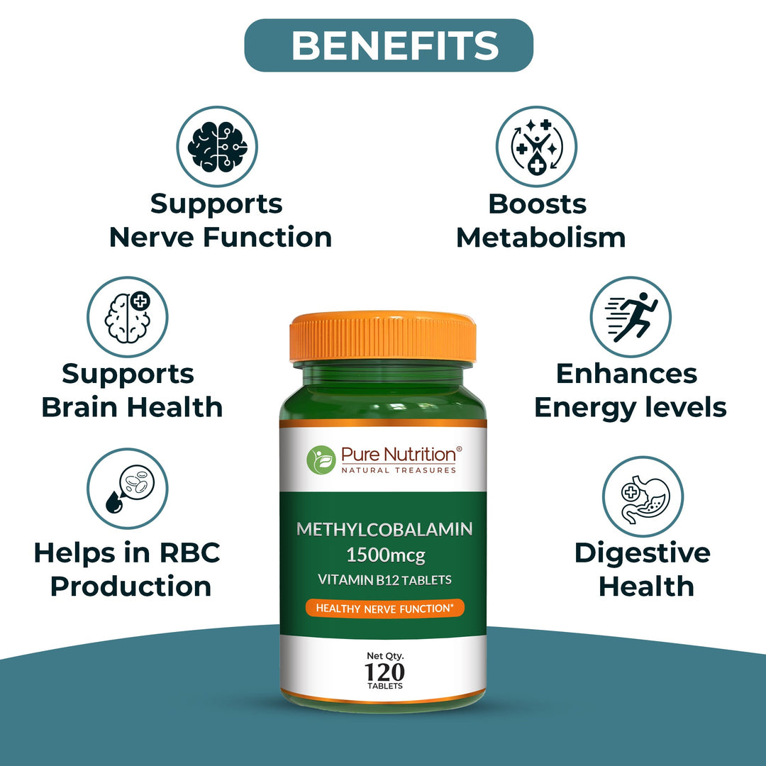 Vitamin B12 Methylcobalamin 1500 mcg  Energy, Nerve & Mood Support | 120 Tablets