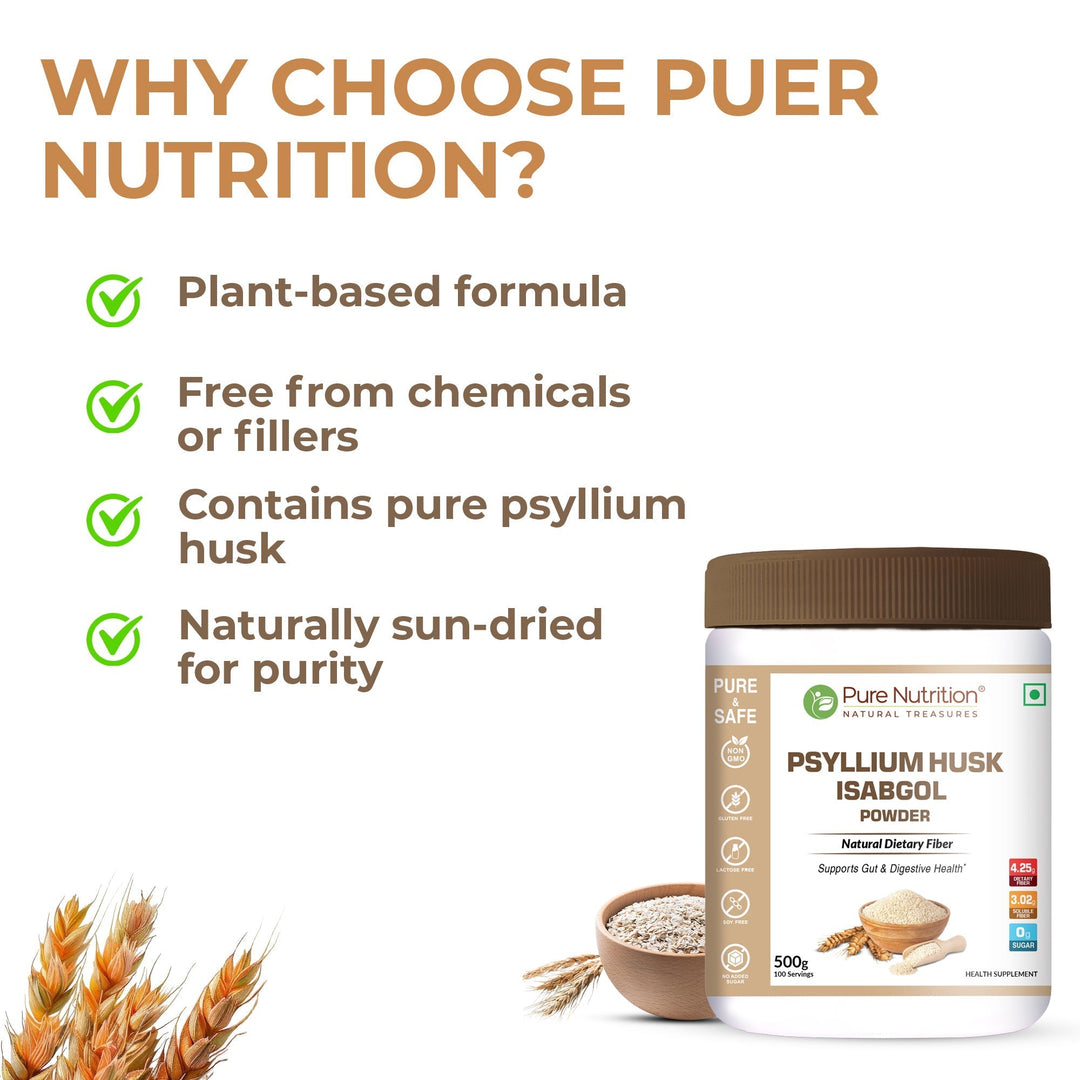 Psyllium Husk Isabgol Powder | Natural Fiber Supplement for Digestion & Regularity | 500g