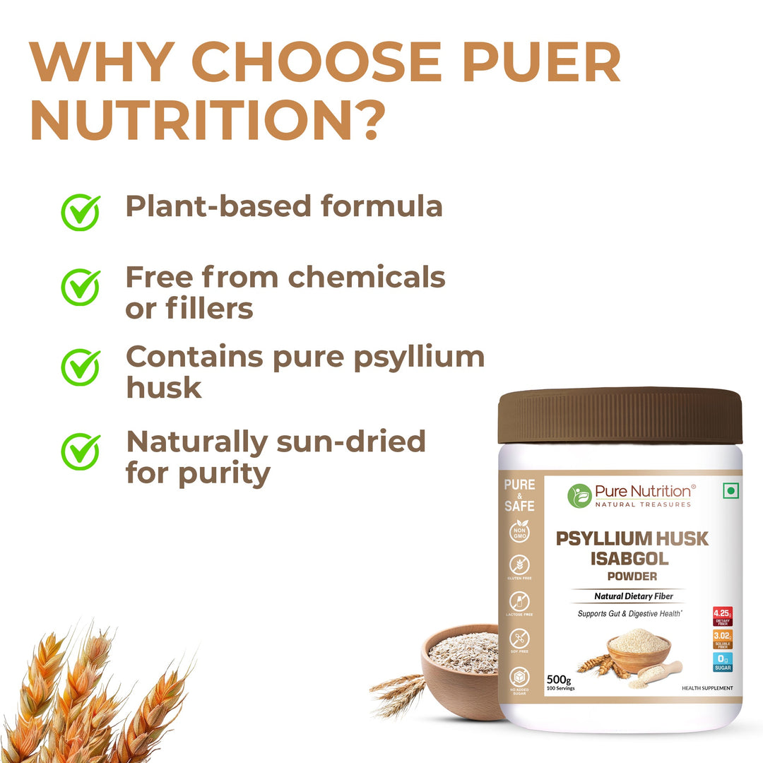 Pure Nutrition Psyllium Husk (Isabgol) Powder – Natural Dietary Fiber for Digestive Wellness & Daily Fiber Support