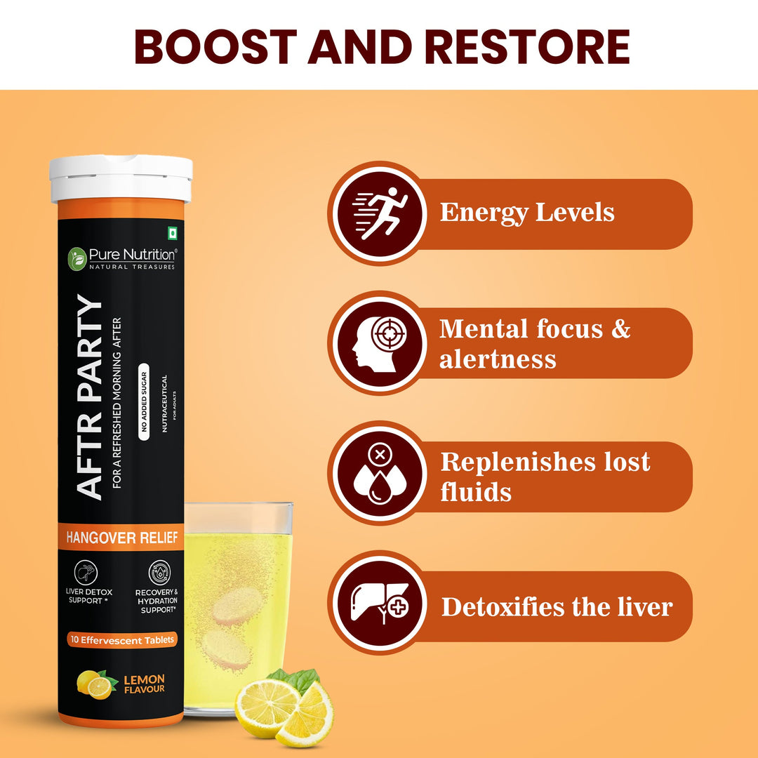 Pure Nutrition AFTR PARTY Effervescent Tablets – Lemon Flavour | 10 Tablets