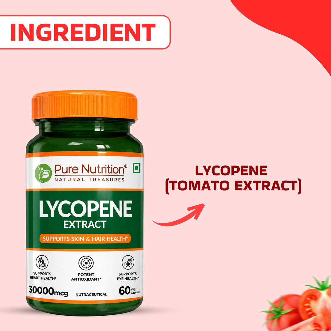 Pure Nutrition Lycopene Extract 30000 mcg | Skin, Hair, Eye & Antioxidant Support | 60 Caps