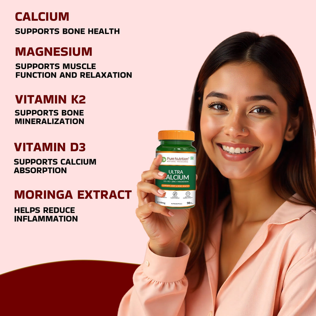 Ultra Calcium with D3, K2, Zinc & Magnesium – Complete Bone & Joint Formula| 90 Capsules