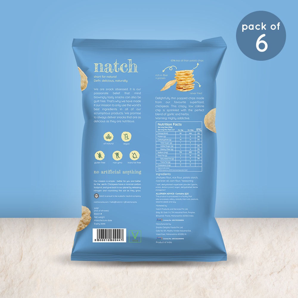 Natch Garlic & Herb Chickpea Popped Chips, 6 Packs