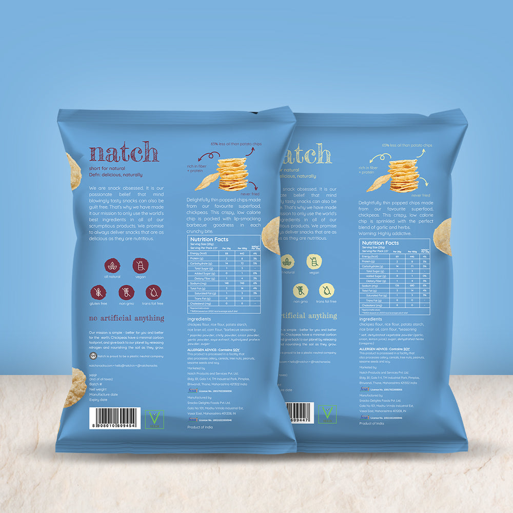 NATCH chickpea popped chips - variety pack (pack of 6 - 55g)