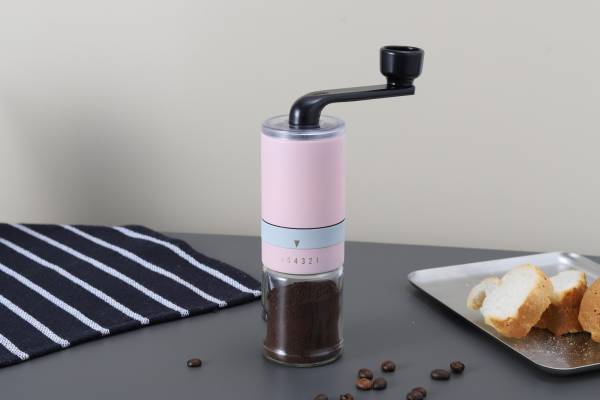 The Bean Co Roasters Manual Coffee Grinder | Adjustable Settings, Borosilicate Glass | Pink