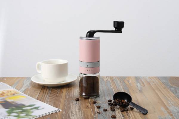 The Bean Co Roasters Manual Coffee Grinder | Adjustable Settings, Borosilicate Glass | Pink