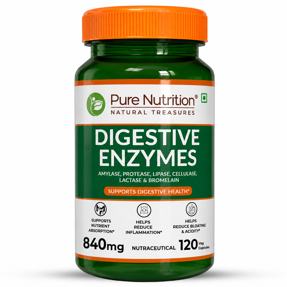 Pure Nutrition Digestive Enzymes with Bromelain Plant-Based | Probiotics & Herbs | 120 Caps