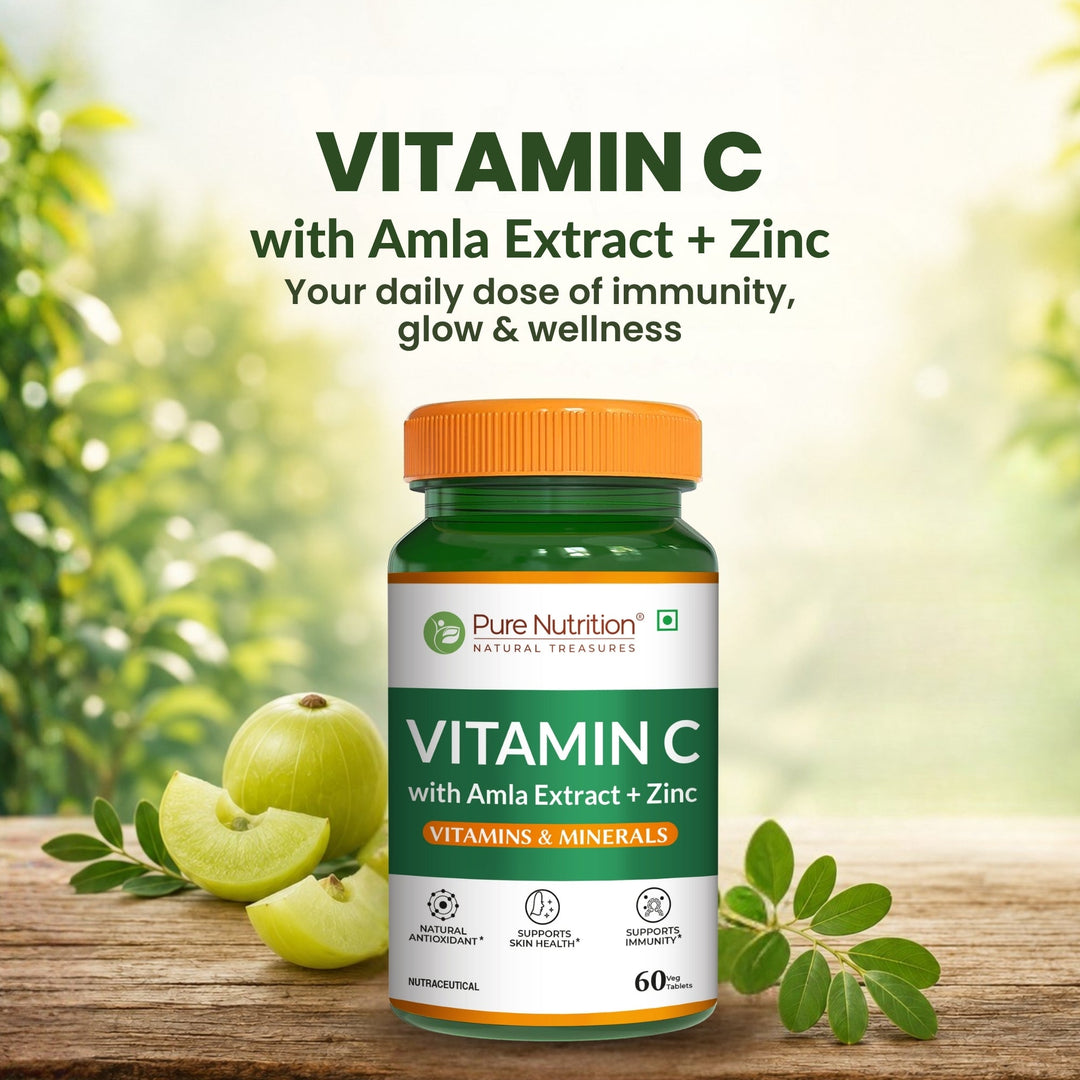 Vitamin C with Amla Extract + Zinc Supplement | Boost Immunity | Support In Skin & bone Health - 60 Veg Tablets
