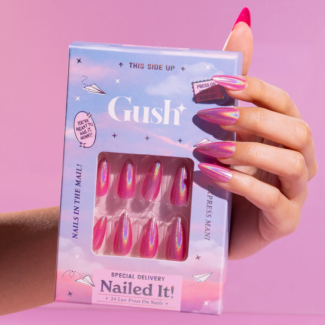Barbie Pink Chrome -  Medium Almond - Press on Nails