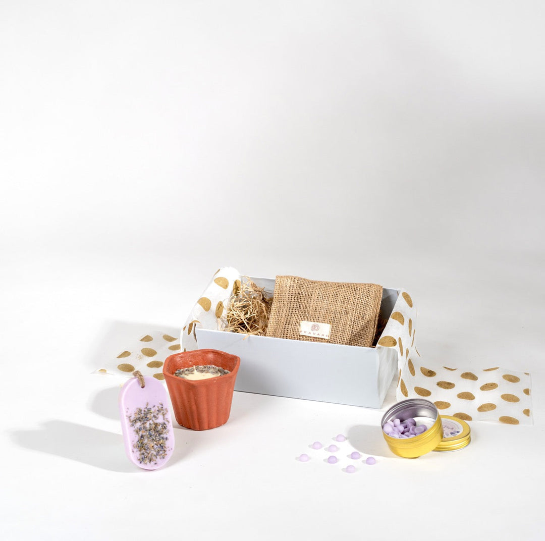 Pravaah The serenity Box | Mindful Sustainable Gift | Hemp Oil Candle | Lavender