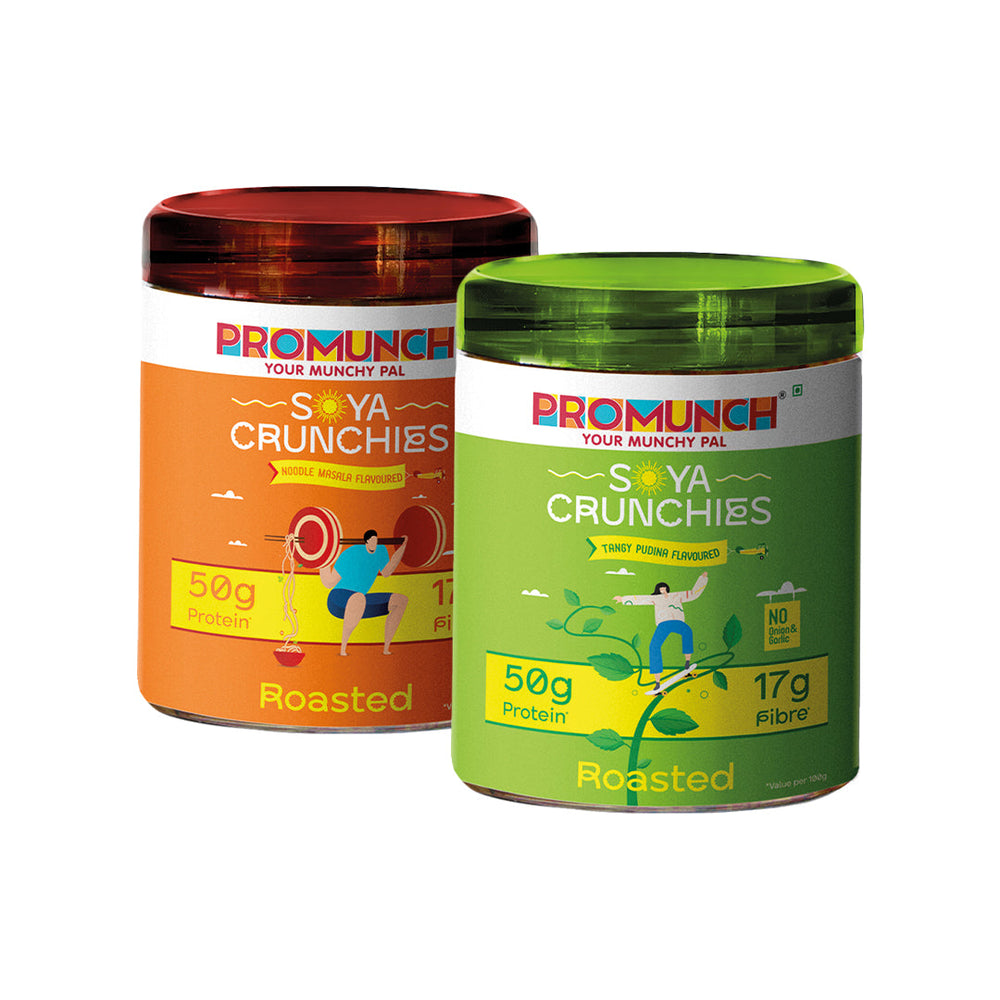 Promunch Protein Crunchies Dual Pack | Tangy Pudina & Noodle Masala | 150g x 2