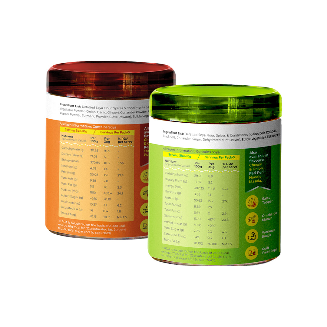 Dual Pack Protein Snacks (Tangy Pudina, Noodle Masala) 150gm x 2