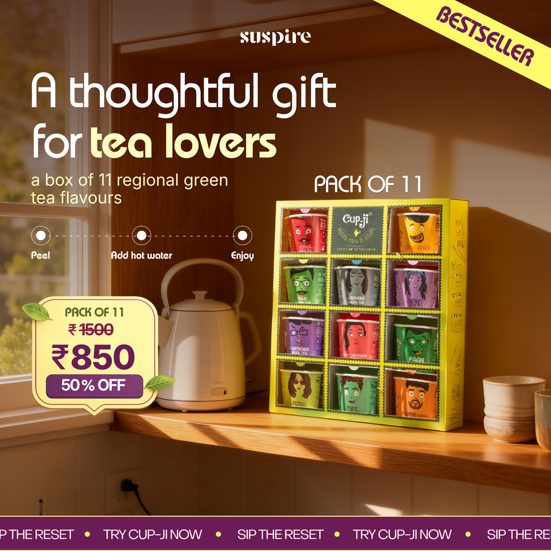 Cup-Ji Trip Across India Green Tea Box | 11 Flavoured Green Tea Lover Cups | Regional Indian Flavours | Travel Themed Pack for Gifting
