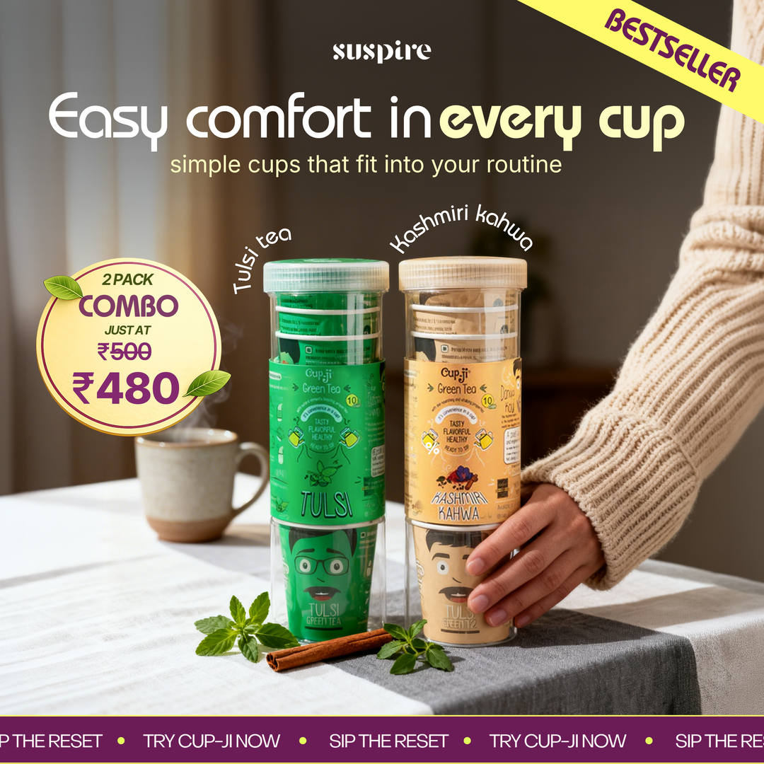 Cupji Wellness Combo – Tulsi & Kashmiri Kahwa Green Tea (20 Cups)
