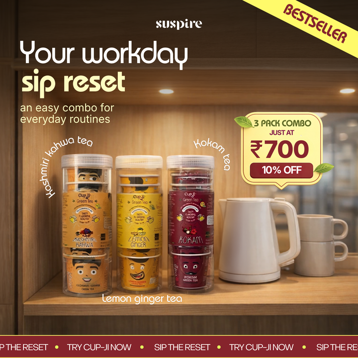 Cupji Bestseller Trio Combo – Kokam, Lemon Ginger & Kahwa (30 Cups)