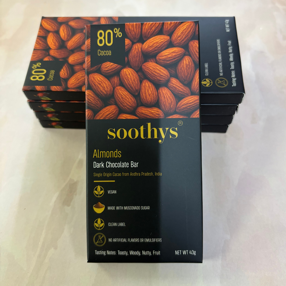 Soothys 80% Dark Vegan Chocolate Bars | Almond | 5 × 43 g Value Pack