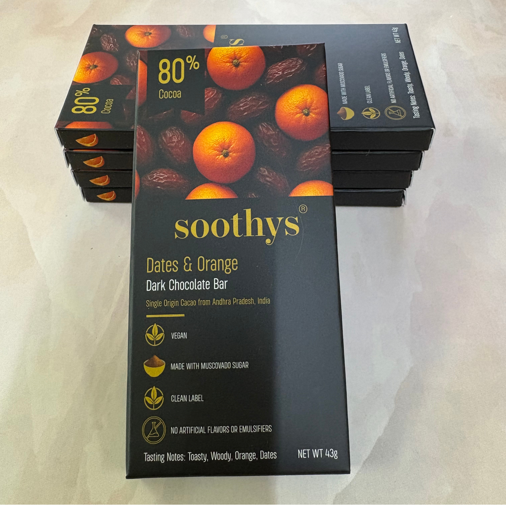 Soothys 80% Dark Vegan Chocolate Bars | Orange & Dates | 5 × 43 g Value Pack