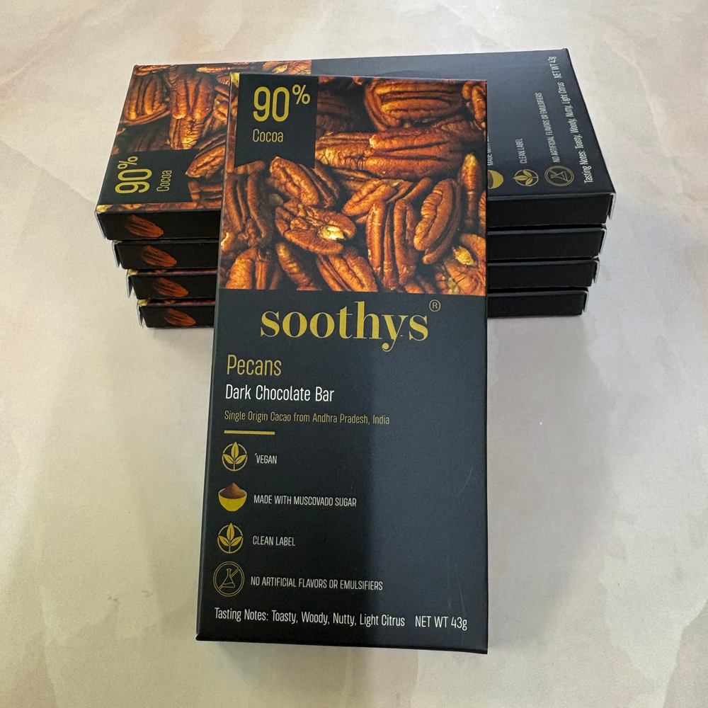 Soothys 90% Dark Vegan Chocolate Bars | Pecans | 5 × 43 g Value Pack
