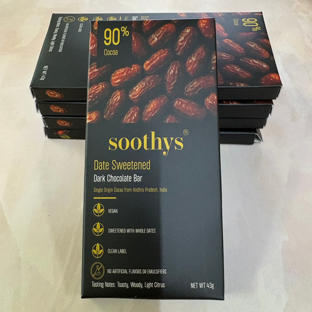 Soothys 90% Dark Vegan Chocolate Bars | Date Sweetened | 5 × 43 g Value Pack