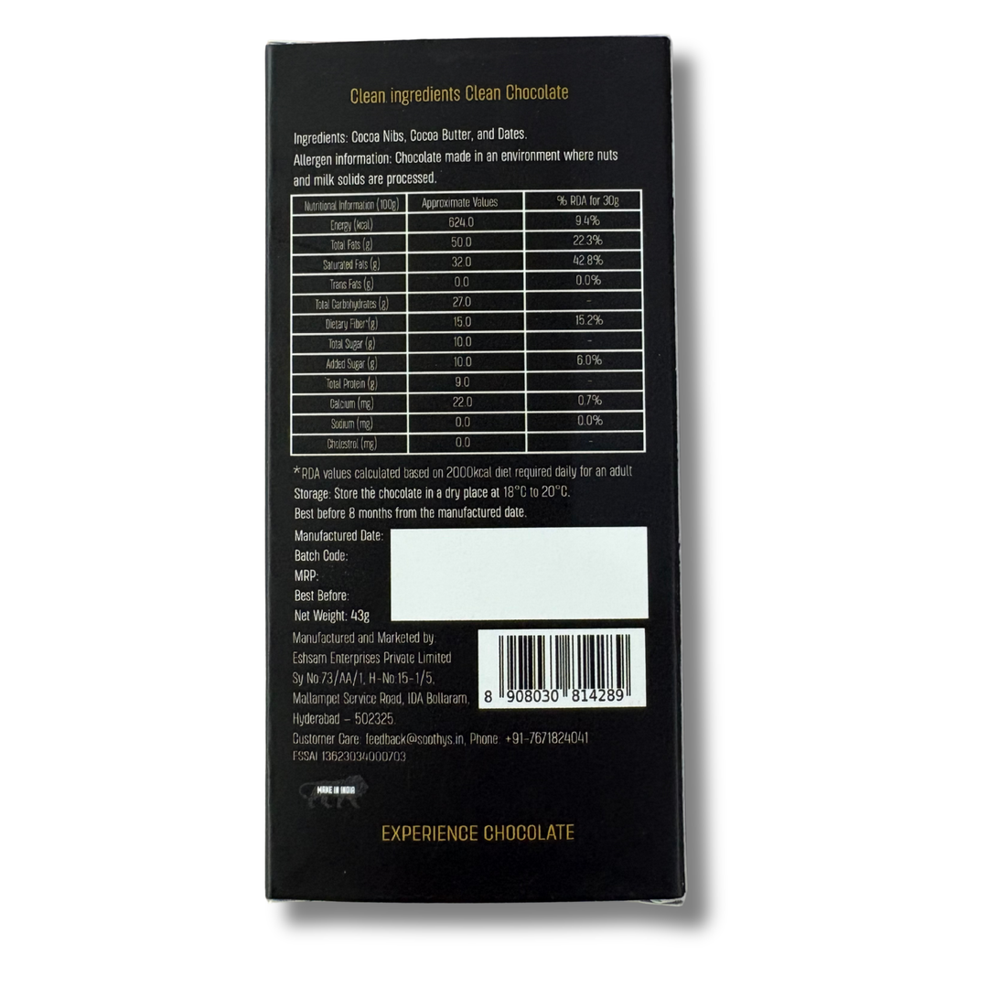 Soothys 90% Dark Vegan Chocolate Bars | Date Sweetened | 5 × 43 g Value Pack