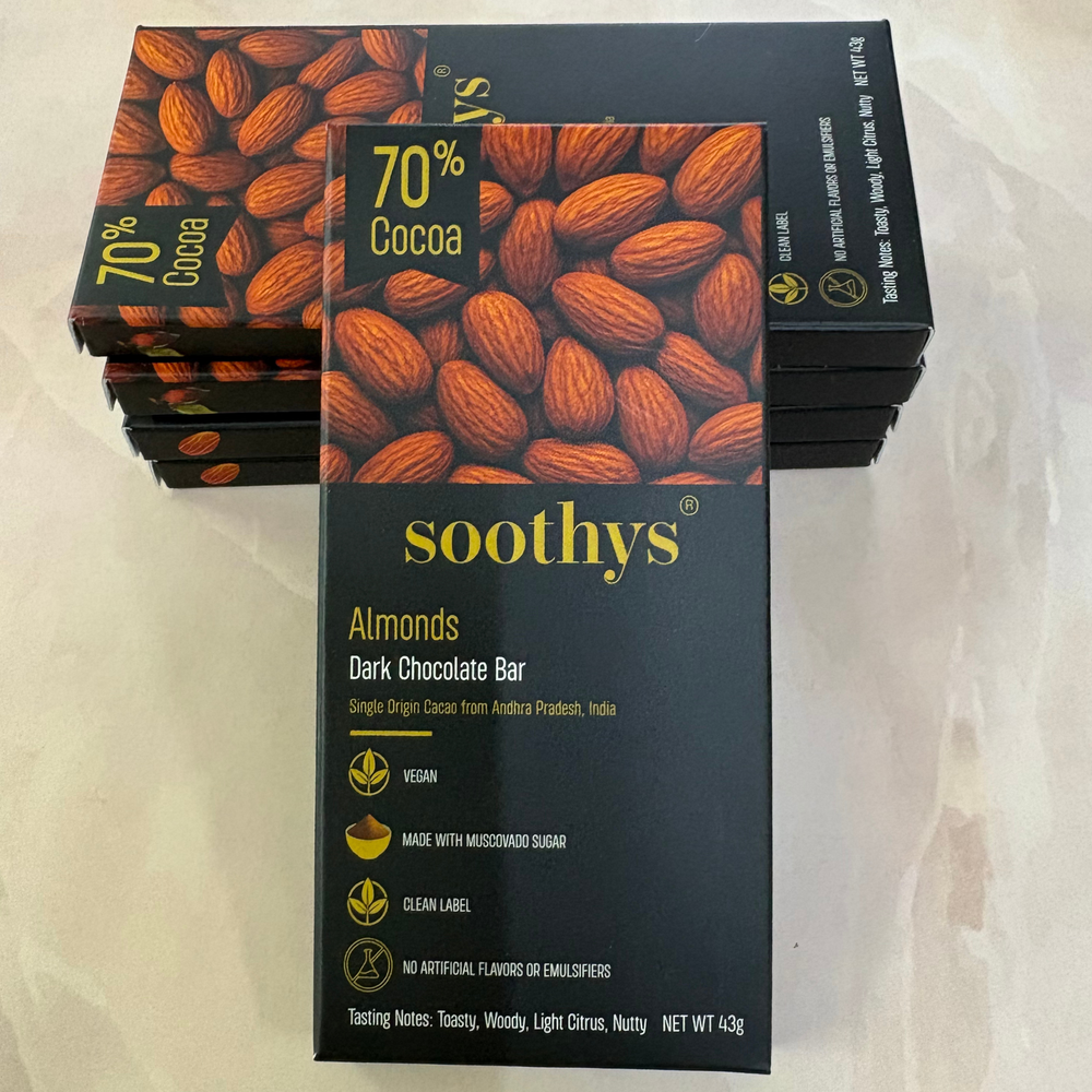 Soothys 70% Dark Vegan Chocolate Bars | Almond | 5 × 43 g Value Pack