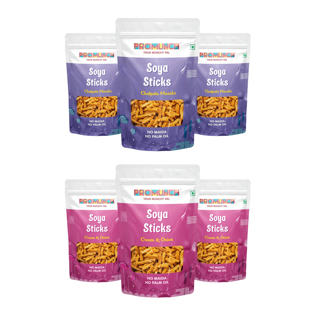 PROMUNCH Combo Pack - Soya Sticks (Chatpata Masala , Cream Onion) - 30g Each
