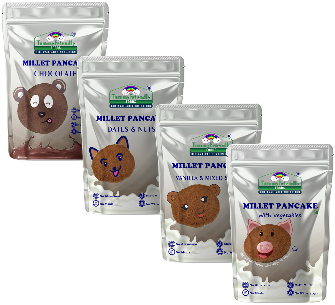 TummyFriendly Foods Organic Millet Pancake Mixes | Aluminium-Free | For Kids and Adults |150g each (Pack of 4)