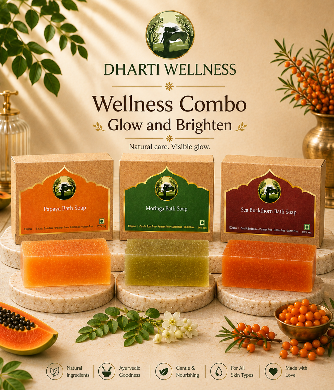 Dharti Wellness Assorted Natural Bath Soap Pack of 3 | Choose Your Skin Care Combo