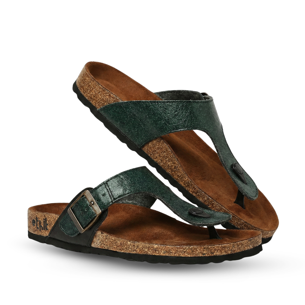 Pebble  Forest Green Adjustable Strap Sandals